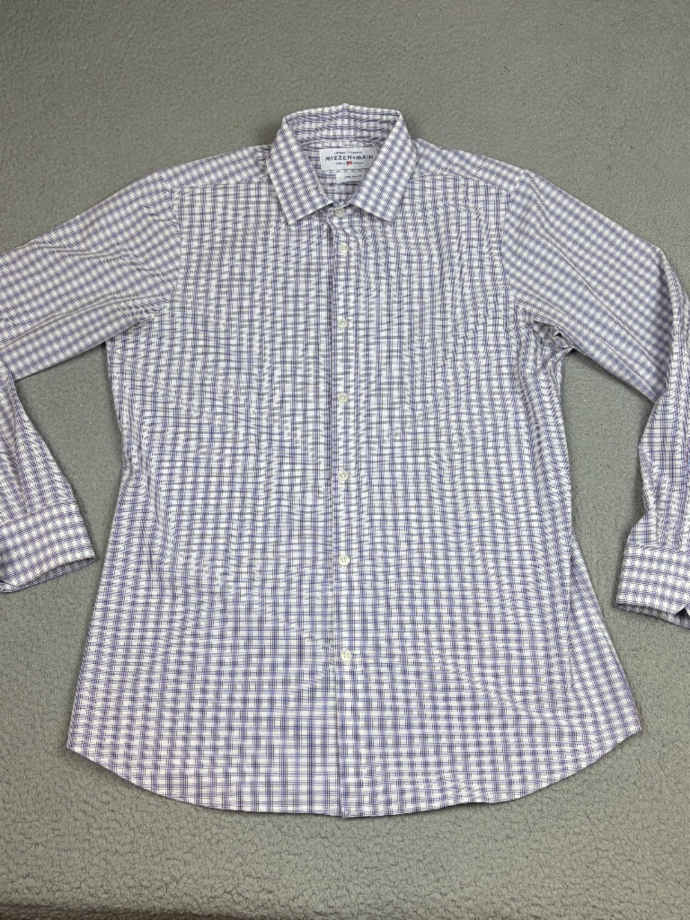 Mizzen+Main Shirt Mens Large Trim Fit Blue Plaid Performance Stretch Button